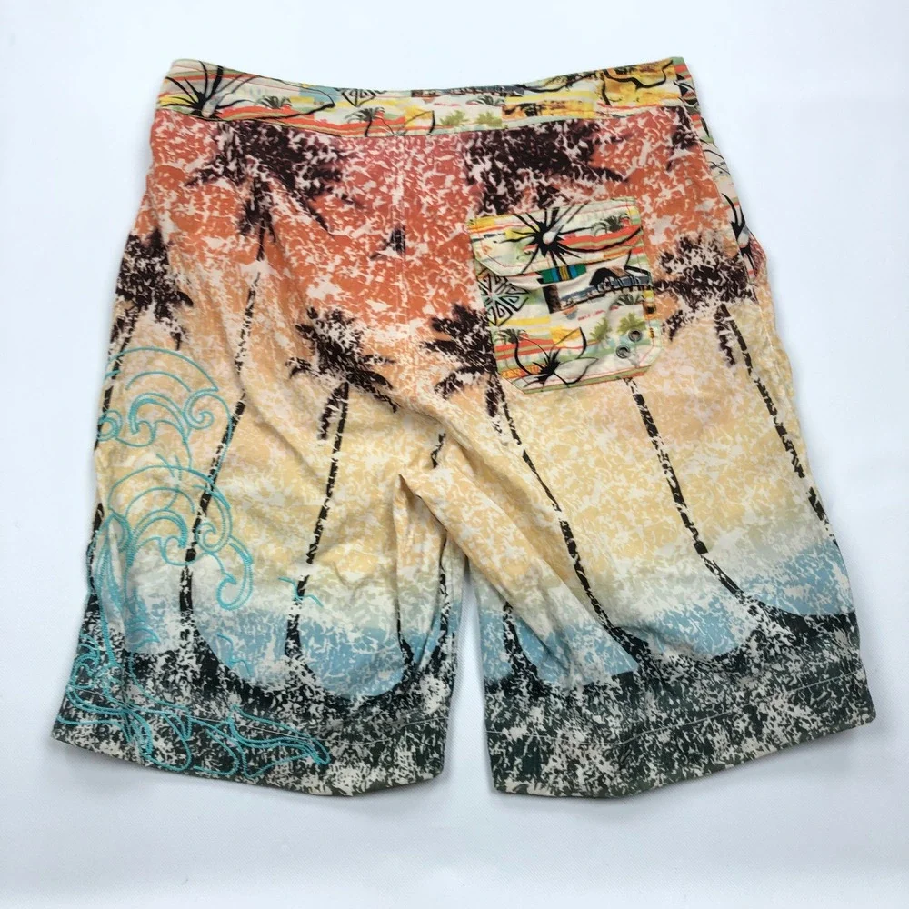 Robert Graham Mens 34 Swim Trunks Board Shorts Tropical Palm Tree Chain Stitch